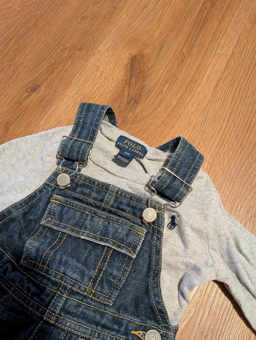 Polo Ralph Lauren Long Sleeve Tee Overalls Outfit Set 12 Months